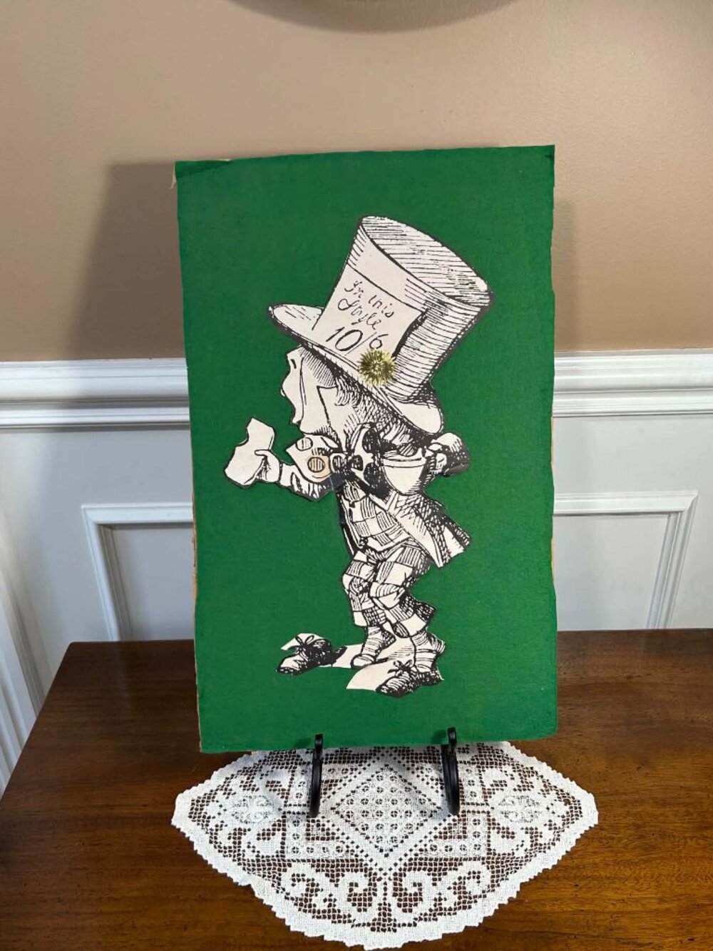 Vintage 1960s Mad Hatter Felt Mounted Wall Art